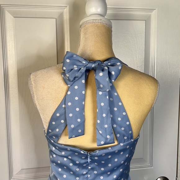 BRIDGE DRESS PERIWINKLE BLUE AND WHITE POLKADOTS NWT SIZE M SHOULDER TIES - Picture 15 of 17
